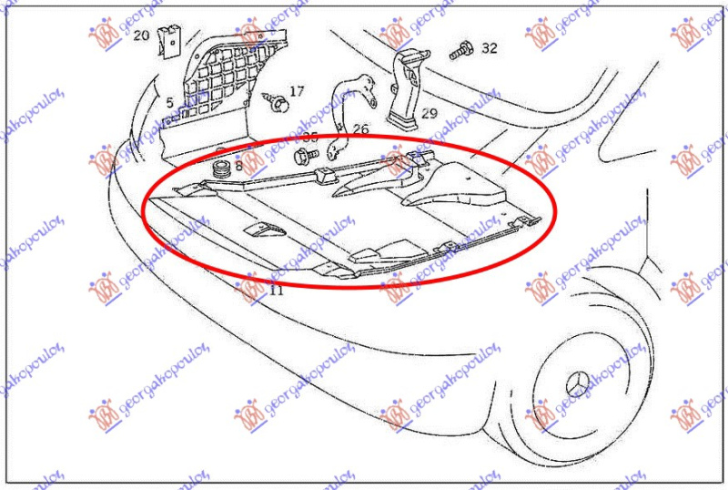 Mbrojtje/kapak nën motor pjesa qendrore