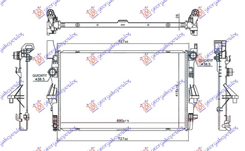 Radiator për motor 1.6 (109/111 CDI) (me kondicioner) (690x418x26) i mesëm SPILES