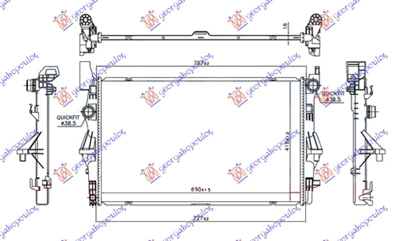 Radiator për motor 1.6 (109/111 CDI) pa kondicioner (690x418x16) i mesëm SPILES