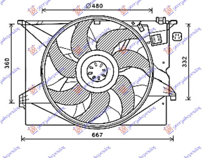 Ventilator komplet benzinë/dizel (480mm) 4 pinë 600W