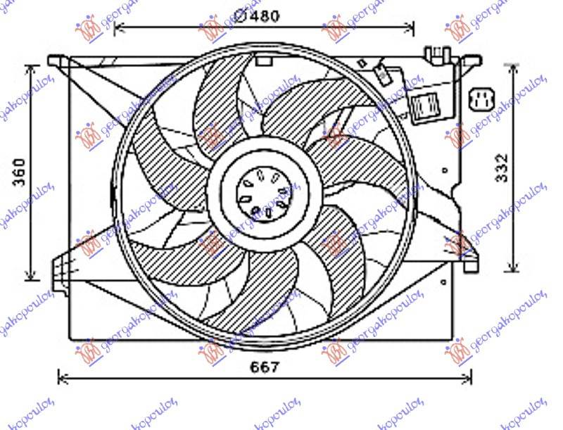 Ventilator komplet benzinë/dizel (480mm) 4 pinë 600W