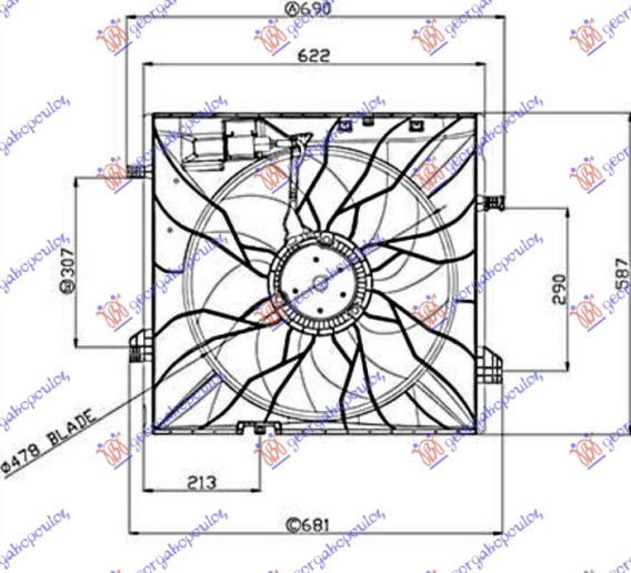 Ventilator komplet benzinë - dizel (485mm) (4 pinë) (600W)