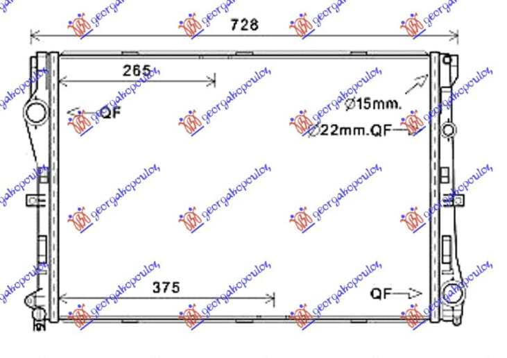 Radiator për motor benzinë/dizel (marsh manual/automatik) (640x440x26)
