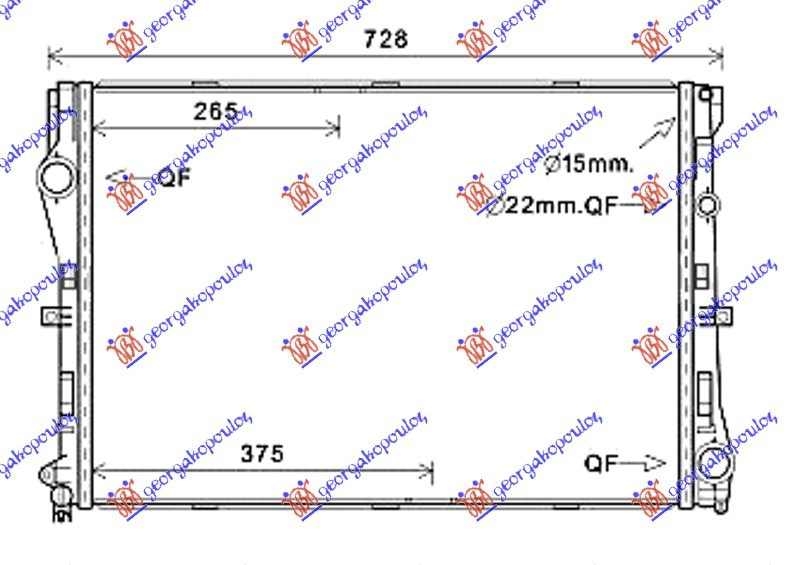 Radiator për motor benzinë/dizel (marsh manual/automatik) (640x440x26)