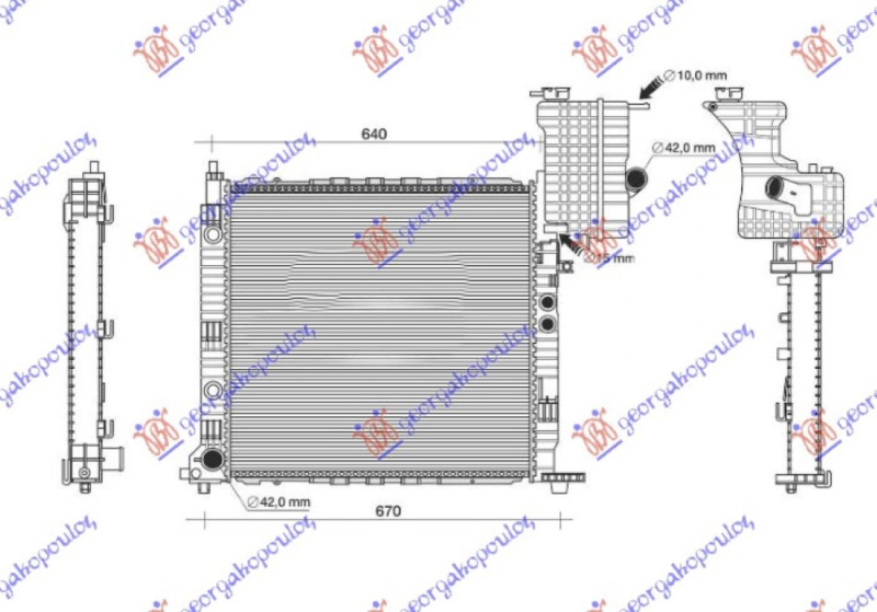 Radiator për motor 99-03 2.2 CDI dizel (marsh manual) pa kondicioner (570x560) (VALEO)