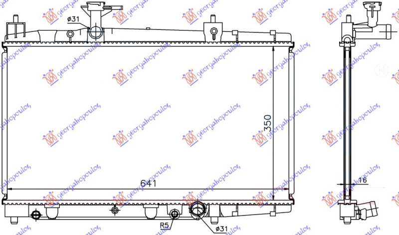 Radiator për motor 1.4 D4D (me/pa kondicioner) (350x639x16) (KOYO)