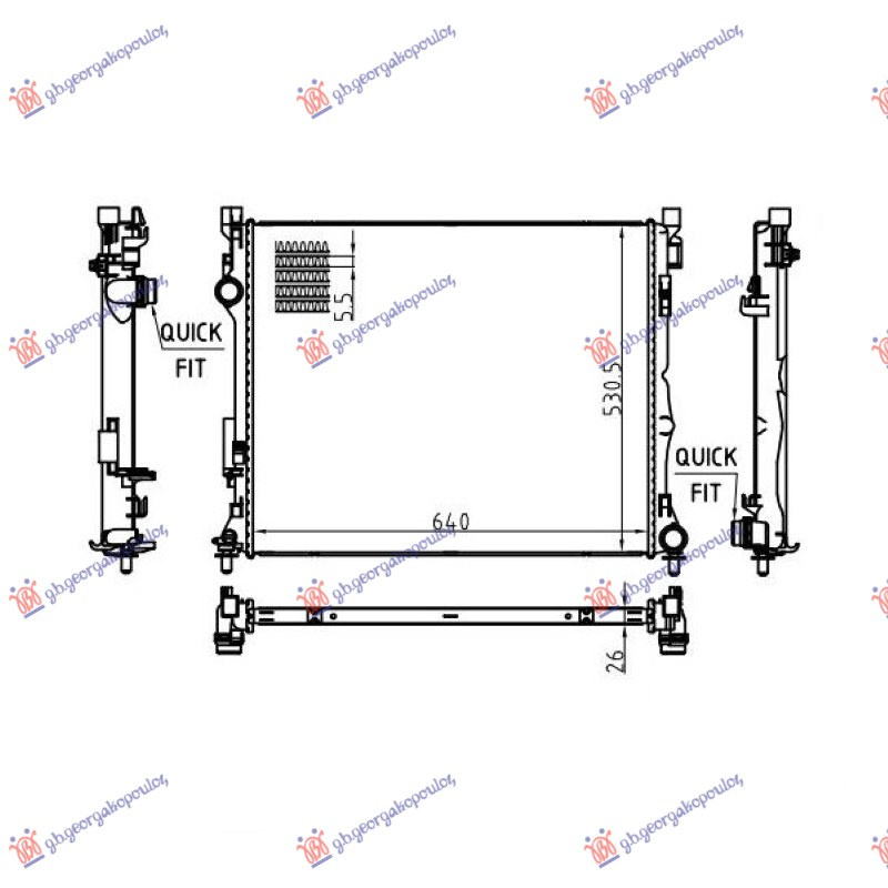 Radiator për motor 2.0-3.0 benzinë/hibrid- 2.0-2.9 dizel/hibrid (645x523x26)
