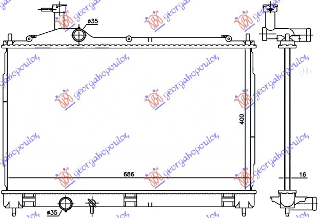 Radiator për motor 2.0-2.4-3.0 benzinë - 2.0 hibrid (400x690x16)