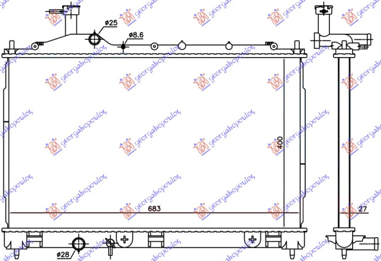 Radiator për motor 2.2 DI-D dizel (marsh manual) (400x683x27) (KOYO)