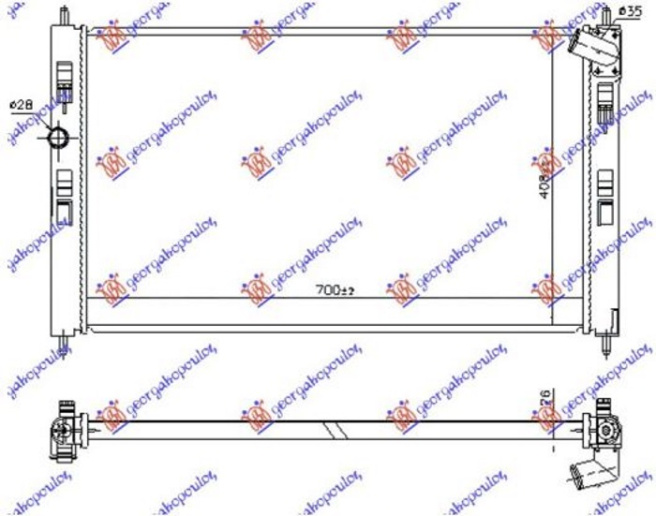 Radiator për motor 1.8-2.2 DI-D dizel (marsh manual/automatik) (700x410) (KOYO)