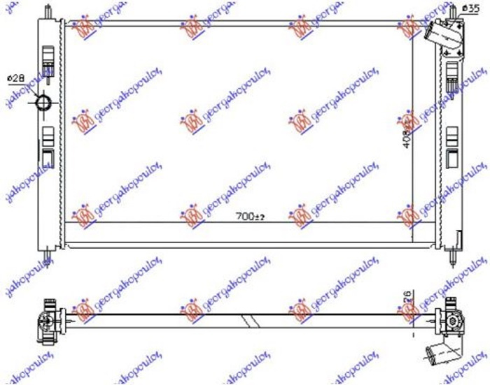 Radiator për motor 1.8-2.2 DI-D dizel (marsh manual/automatik) (700x410) (KOYO)
