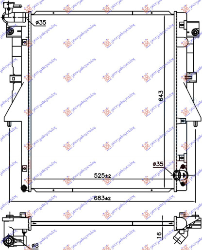 Radiator për motor 2.4 D dizel (525x669x16) (4N15)