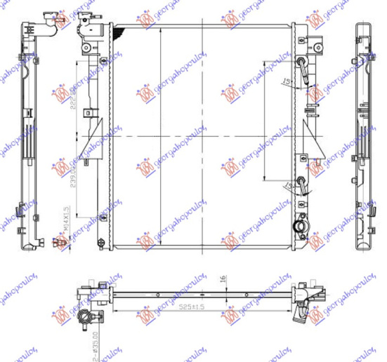 Radiator për motor 2.4 D dizel (marsh automatik) (525x643x16) (4N15)