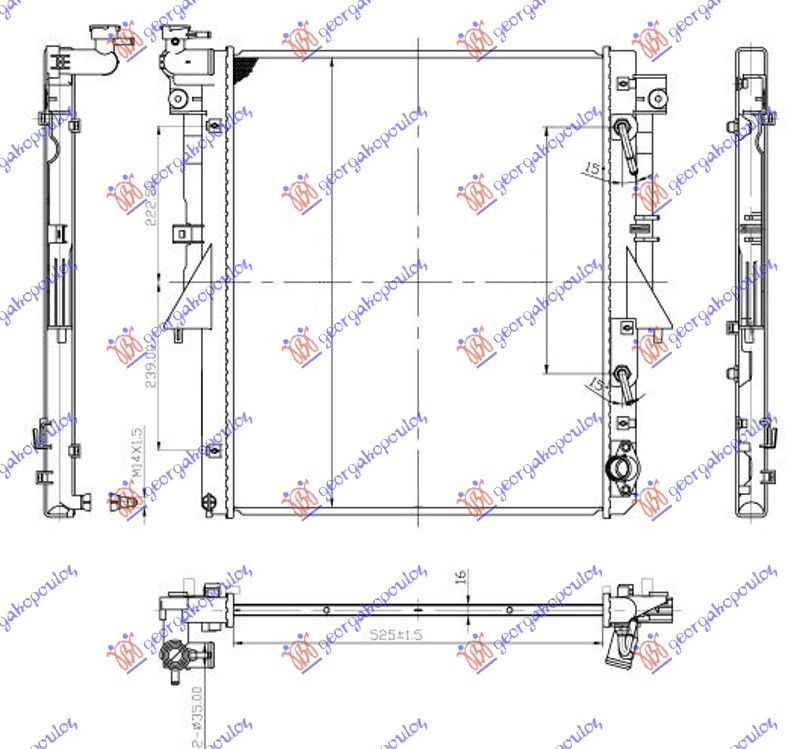 Radiator për motor 2.4 D dizel (marsh automatik) (525x643x16) (4N15)
