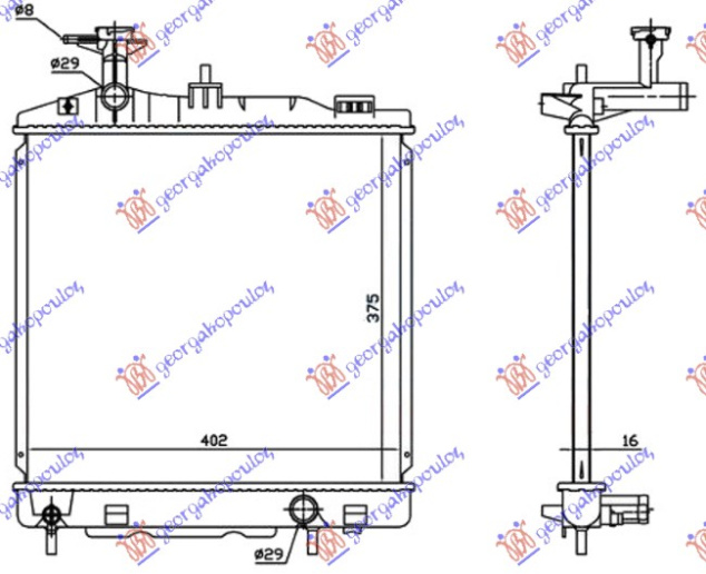 Radiator për motor 1.0-1.2 benzinë (marsh manual) (375x395x16)