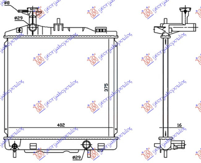 Radiator për motor 1.0-1.2 benzinë (marsh manual) (375x395x16)