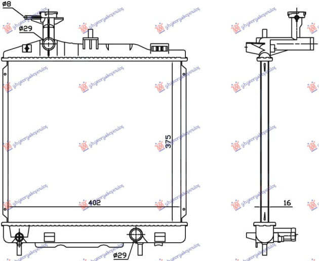 Radiator për motor 1.0-1.2 benzinë (marsh manual) (375x395x16) (KOYO)