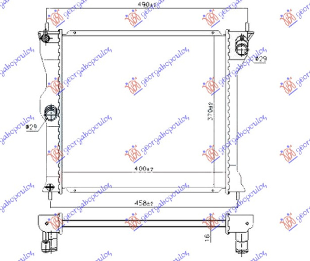 Radiator për motor 0.7 benzinë -elektrik (400x370x16)