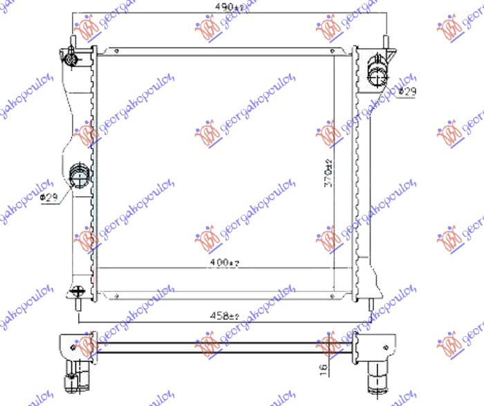 Radiator për motor 0.7 benzinë -elektrik (400x370x16)