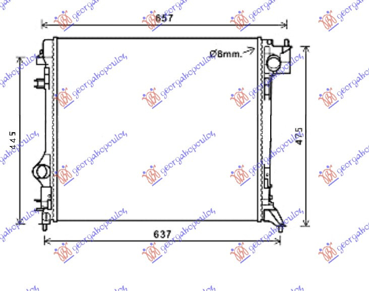 Radiator për motor 2.0 benzinë (marsh manual/automatik) -1.5dCi dizel (marsh manual) (540x465)