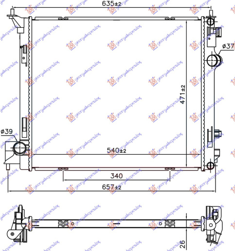 Radiator për motor 1,2 DIG-T (marsh automatik)-1.6 DIG-T (marsh manual) benzinë -1.6 dCi dizel (54x47x2.6)