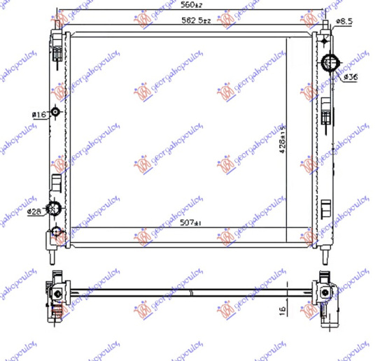 Radiator për motor 1.5 dCi dizel (507x428x16)