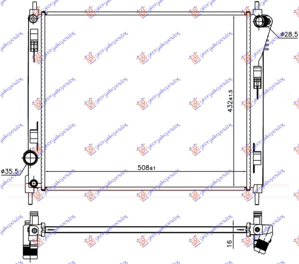 Radiator për motor 1.2 DIG-TURBO benzinë (508x432x16)