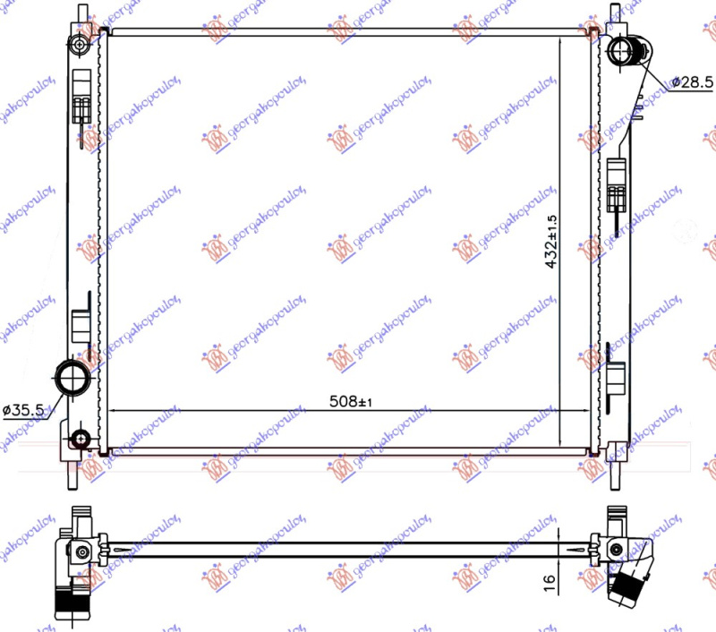 Radiator për motor 1.2 DIG-TURBO benzinë (508x432x16)