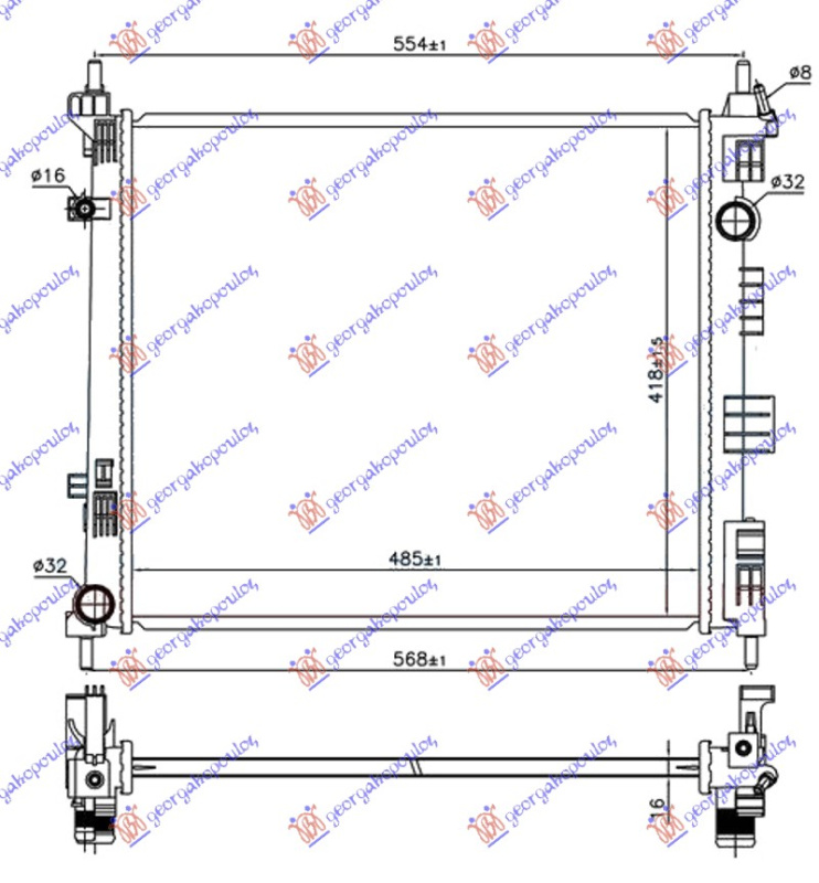 Radiator për motor 1.5 DCi dizel -13 (485x418x16)