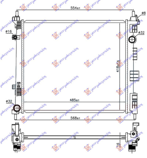 Radiator për motor 1.5 DCi dizel -13 (485x418x16) (KOYO)