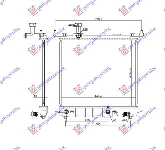 Radiator për motor 1.2 12V benzinë (marsh automatik) (445x400x16)