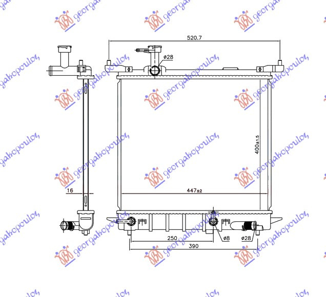 Radiator për motor 1.2 12V benzinë (marsh automatik) (445x400x16)