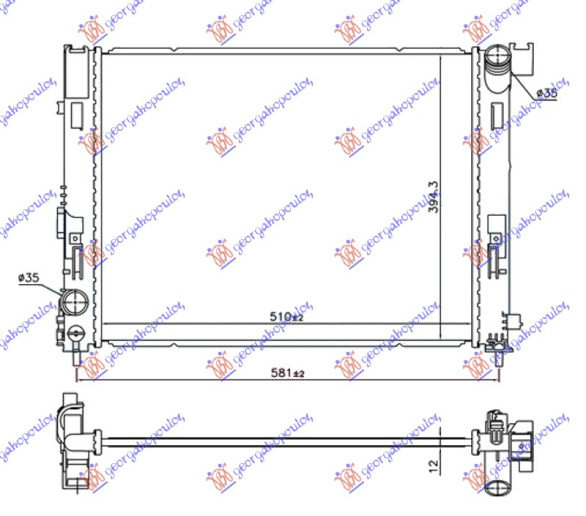 Radiator për motor 1.0 benzinë (510x395x12)