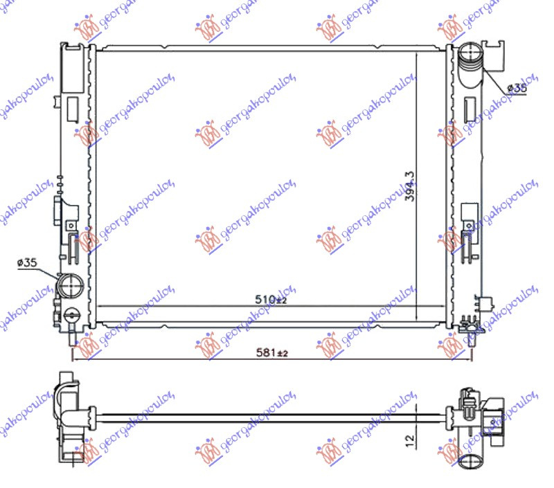 Radiator për motor 1.0 benzinë (510x395x12)