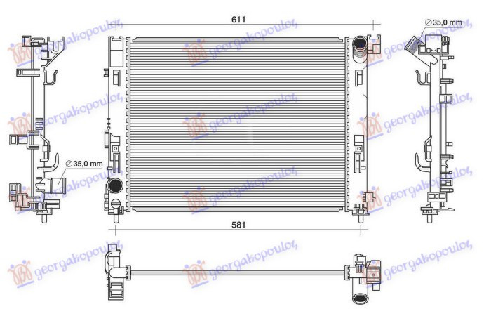 Radiator për motor 0.9 IG-T benzinë - 1.5 dCi dizel (510x395x12) (KOYO)