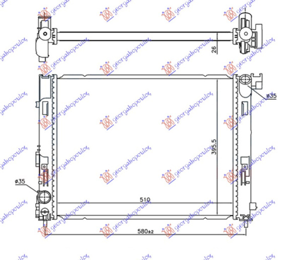 Radiator për motor 1.0i - 1.3 DIG-TURBO benzinë (510x395x26)