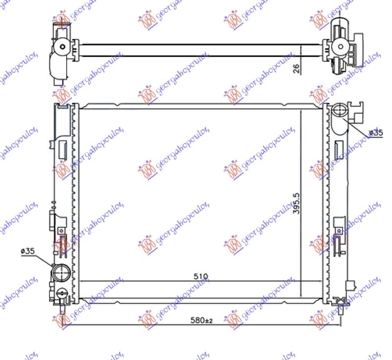 Radiator për motor 1.0i - 1.3 DIG-TURBO benzinë (510x395x26)