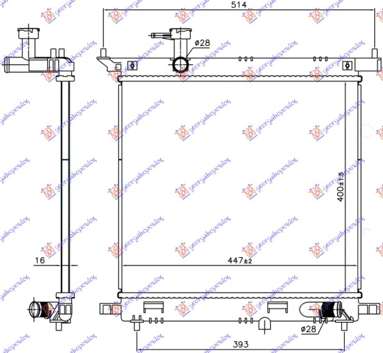 Radiator për motor 1.2 16v benzinë (marsh manual) (400x450x16) (KOYO)