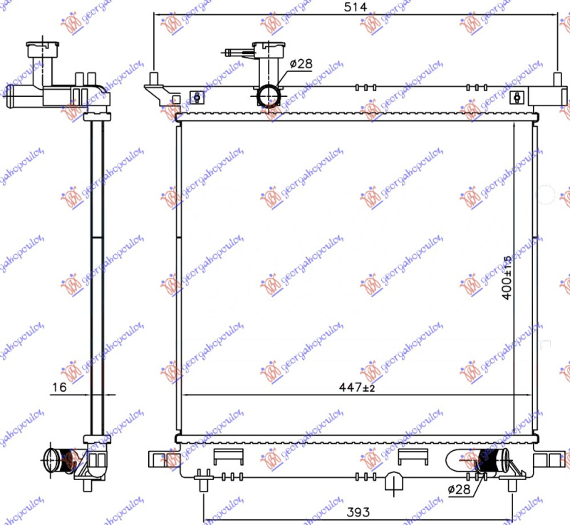 Radiator për motor 1.2 16v benzinë (marsh manual) (400x450x16) (KOYO)