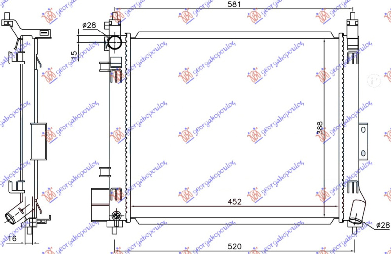 Radiator për motor 1.2 DIG benzinë (marsh manual) (450x390x16) (KOYO)