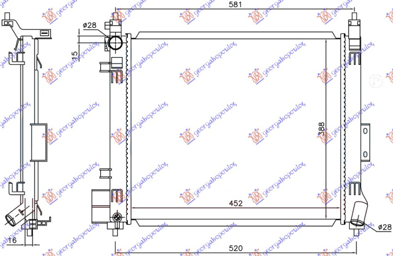 Radiator për motor 1.2 DIG benzinë (marsh manual) (450x390x16)