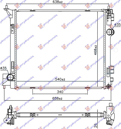 Radiator për motor 1.6 DIG-TURBO benzinë 1.6 dCi dizel (540x468x26)