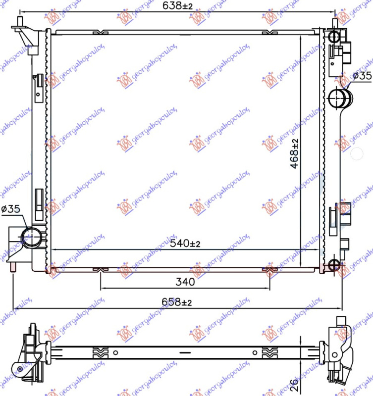 Radiator për motor 1.6 DIG-TURBO benzinë 1.6 dCi dizel (540x468x26)