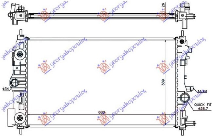 Radiator për motor 1.4-1.6 TURBO benzinë (marsh manual/automatik) (68x39,5) (KOYO)