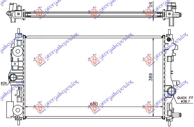 Radiator për motor 1.7-2.0 dizel (68x39,5)