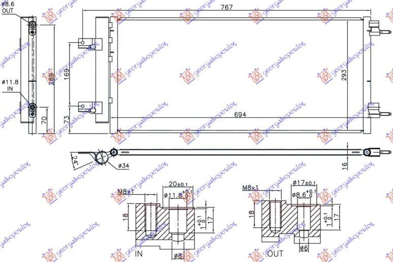 Radiator i kondicionerit të gjitha modelet benzinë/dizel TURBO (640x290x16)