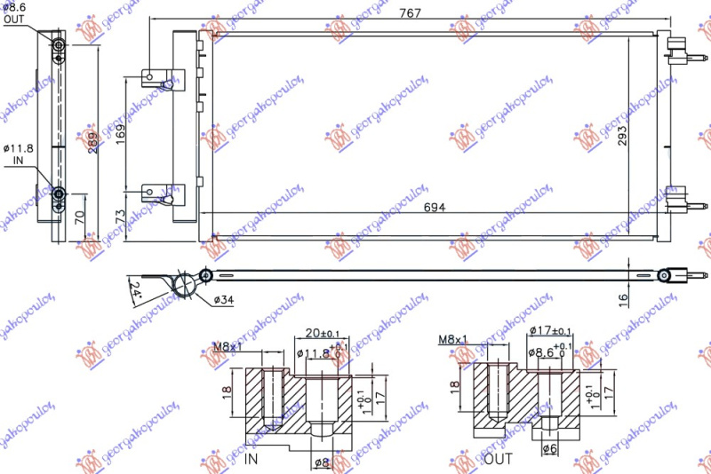 Radiator i kondicionerit të gjitha modelet benzinë/dizel TURBO (640x290x16)