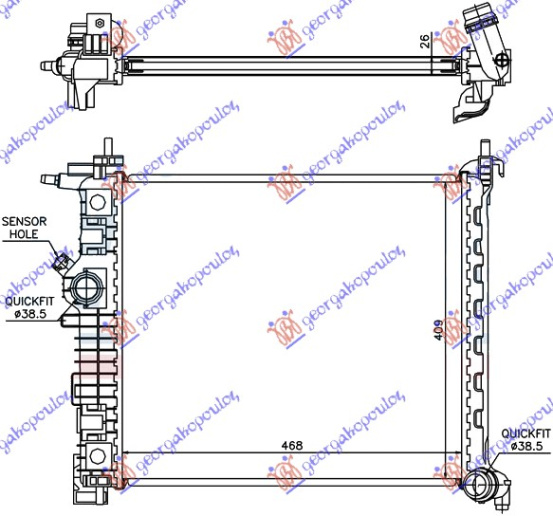Radiator për motor 1,4i-16v TURBO (47x42,8) A14NEL/T