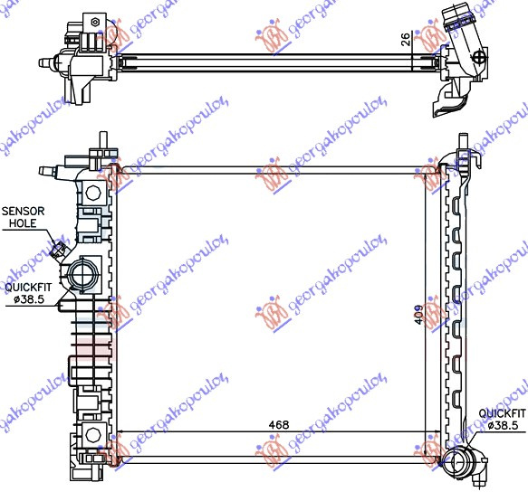 Radiator për motor 1,4i-16v TURBO (47x42,8) A14NEL/T
