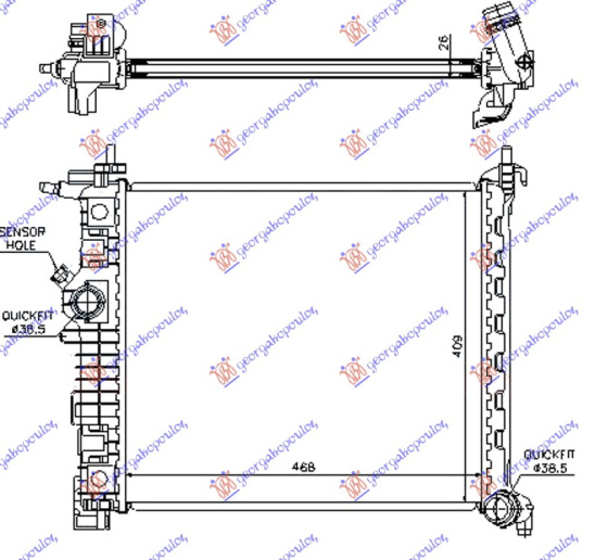Radiator për motor 1,4i-16v TURBO (47x42,8) A14NEL/T (KOYO)